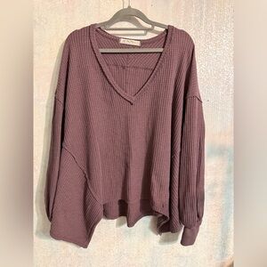 Free People Coraline Waffle Knit Thermal, Exposed Seams, Flowy, Oversized, XS